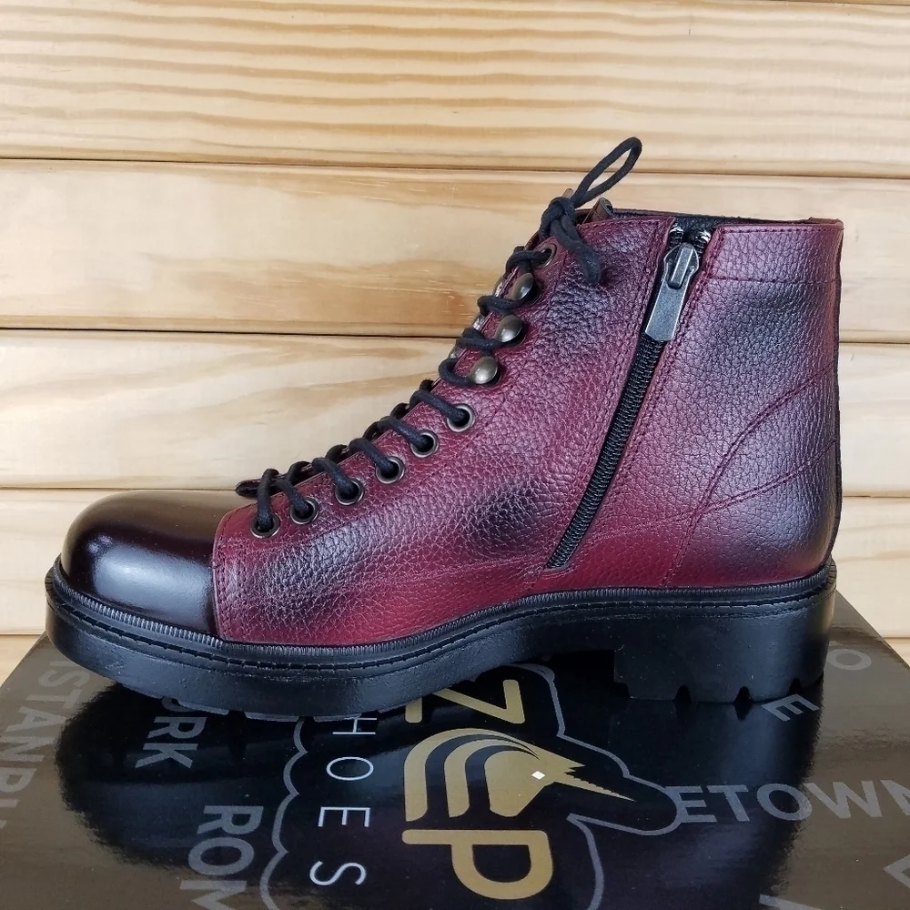 Men's 100% Genuine Leather Ankle Dress Boots 7 US Burgundy Paul Branco Side Zip